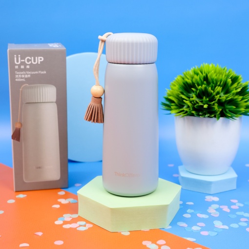 Термос "Think Different" с кисточкой, серый, 400мл оптом