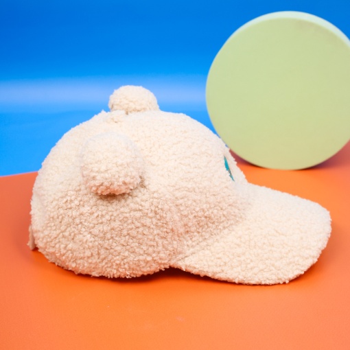 Бейсболка плюшевая "Cute" с ушками, бежевый (54-60см)