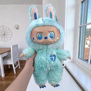 Мягкая игрушка "Labubu Zimomo" с сердечком, голубой, 50см