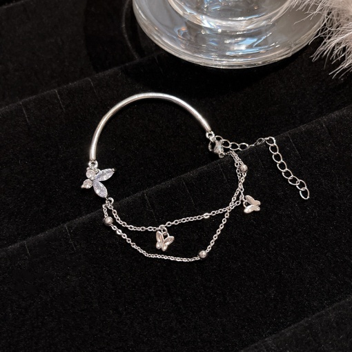 Браслет-цепочка "Бабочки" полукруг, серебряный