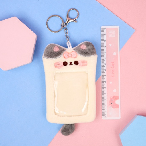 Чехол для карты "Котик с бантиком" плюшевый, белый