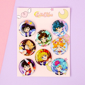 Набор круглых значков "Сейлор Мун" 32 мм (8шт)