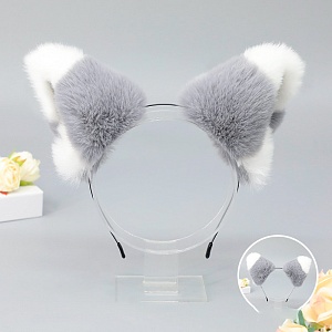 Ободок "Лисьи ушки" серо-белый