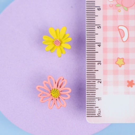 Серьги-гвоздики "Маргаритка" желтый+розовый