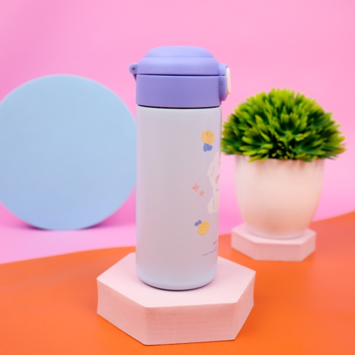 Термос "Lazy and Cute" с трубочкой, сине-фиолетовый, 380 мл. оптом