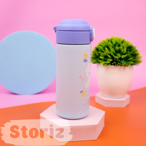 Термос "Lazy and Cute" с трубочкой, сине-фиолетовый, 380 мл. оптом