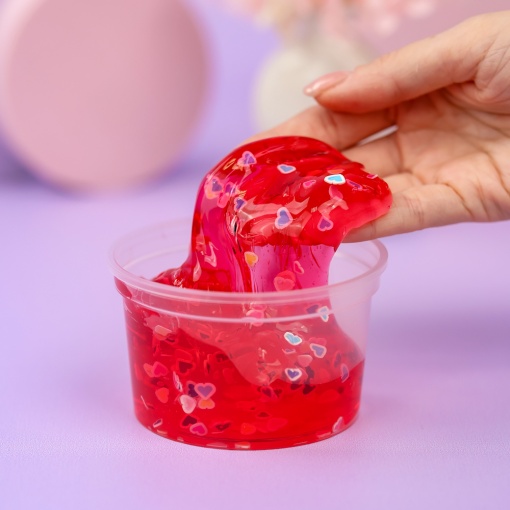 Слайм "Сяо" полупрозрачный (розовый), с наполнителем + сердечки, 200 гр. STORIZ