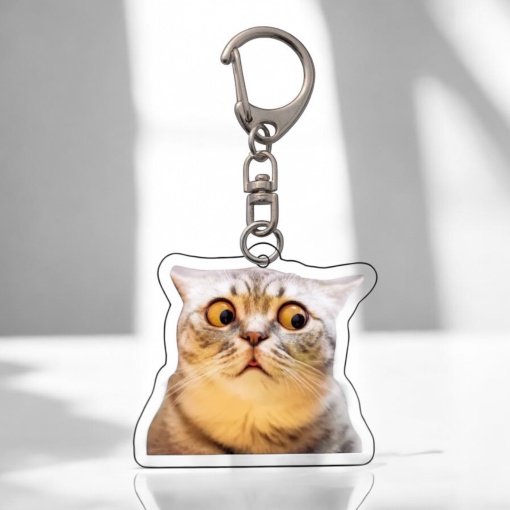 Брелок акриловый "Кот напуган" полосатый 