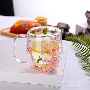 Кружка с двойным дном "Flowers" розовый 350мл оптом со склада!