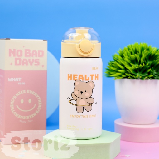 Термос "Health" с трубочкой, бело-желтый, 400 мл. оптом