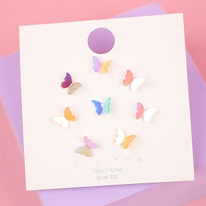 Серьги-гвоздики "Butterflies", 4 пары