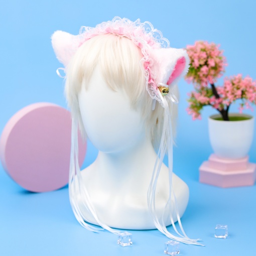 Ободок "Lolita Neko" белый с розовой ленточкой