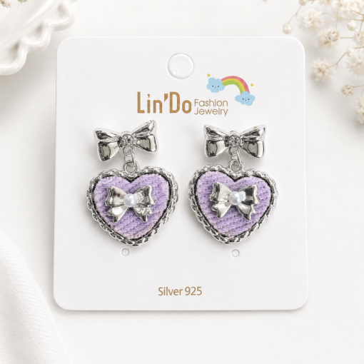 Серьги "Heart bow" сиреневый, 1шт