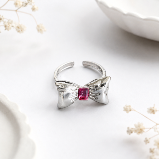 Кольцо "Silver bow" pink crystal, 1шт
