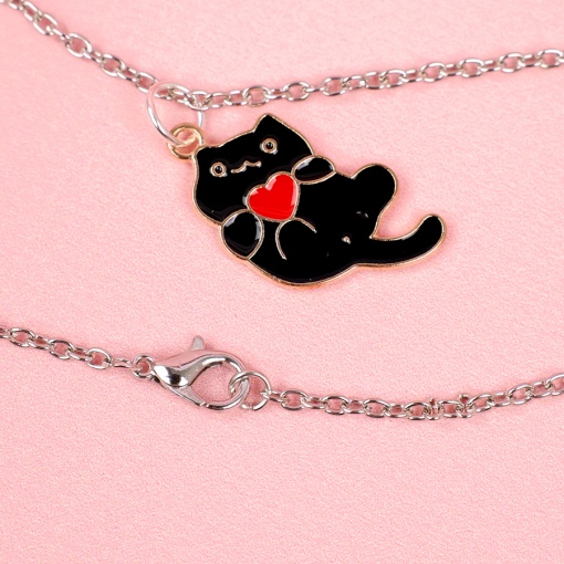 Кулон на цепочке "Котик с сердцем", черный