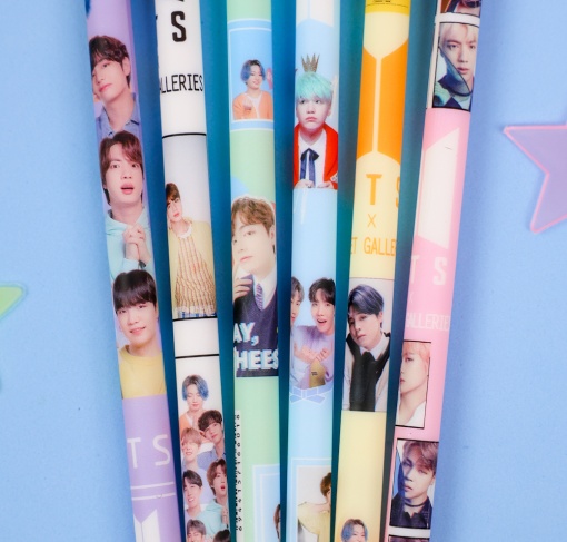 Набор ручек "K-pop" BTS №21027, 12 шт, со стирающими чернилами и стирашка (синий)