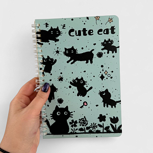 Тетрадь на кольцах "Cute cat" черно-голубой, в ассортименте 1шт
