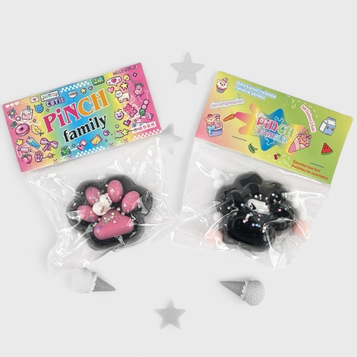 Антистресс "Лапка" с кошечкой, черно-розовый