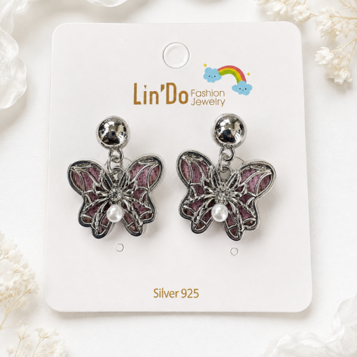 Серьги "Butterfly crystal" розовый, 1шт