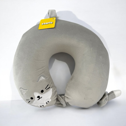 Подушка под шею "Котик" серый