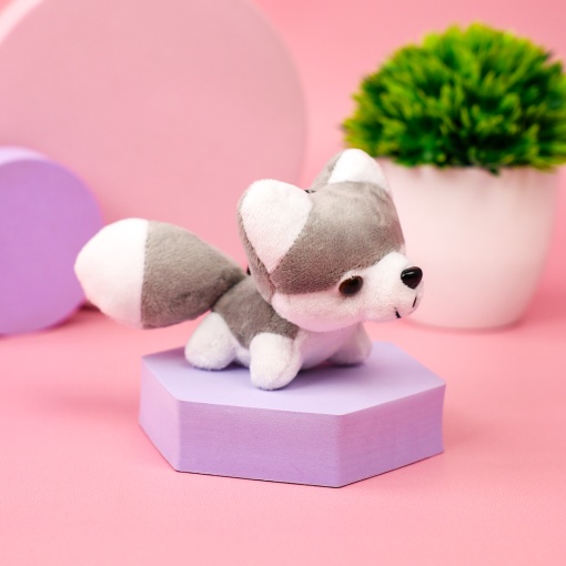 Мягкий брелок "Хаски" серый 10 см