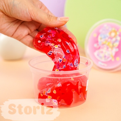 Слайм "Kawaii" полупрозрачный (розовый), с наполнителем + сердечки,180 гр. STORIZ