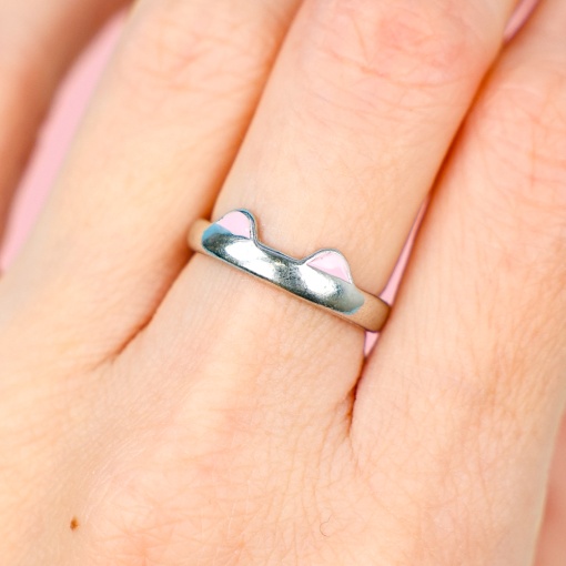 Кольцо "Neko" серебристо-розовый