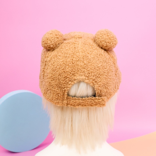 Бейсболка плюшевая "Cute" с ушками, коричневый (54-60см)