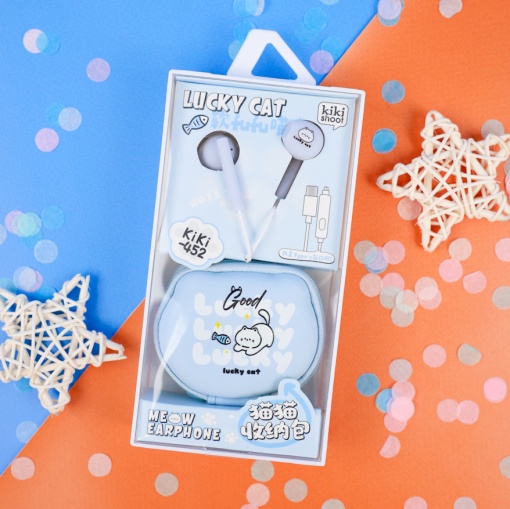 Наушники с чехлом "Cat" №452, синий (Type-C)