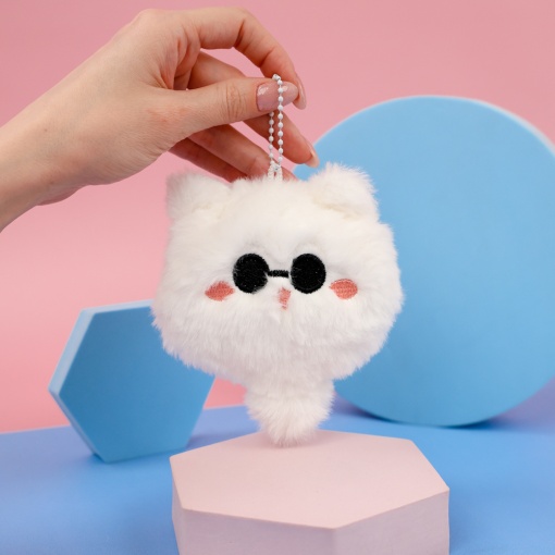 Мягкий брелок "Кот в очках" белый