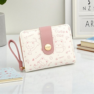 Мини-кошелек "Meow" cute cat, бежево-розовый оптом со склада в Москве