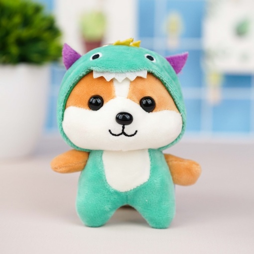 Брелок мягкий "Корги в шапочке" зеленый 13 см