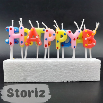 Свечи для торта "Happy Birthday" радужные оптом