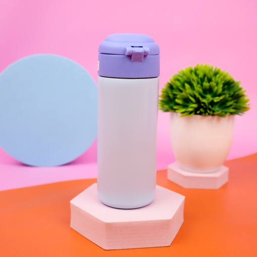 Термос "Lazy and Cute" с трубочкой, сине-фиолетовый, 380 мл. оптом