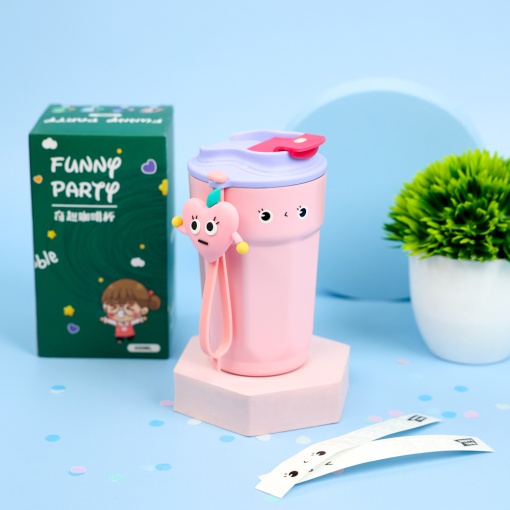 Термос "Happy" Funny party с сердечком, розовый, 450мл оптом