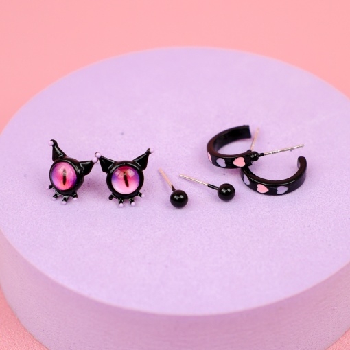 Набор сережек "Monster" (3шт) черный