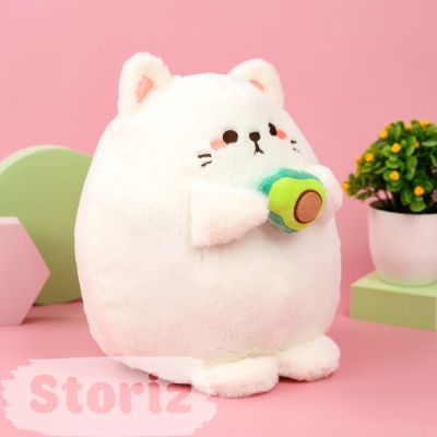 Мягкая игрушка "Котик с авокадо" белый, 35 см