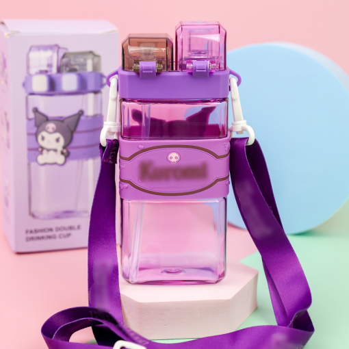 Бутылочка двойная, с трубочкой "My Mld" Куро, фиолетовый, 520мл оптом