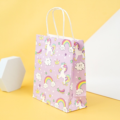 Подарочный пакет "Единорожек" сиреневый, 21x18x8 см