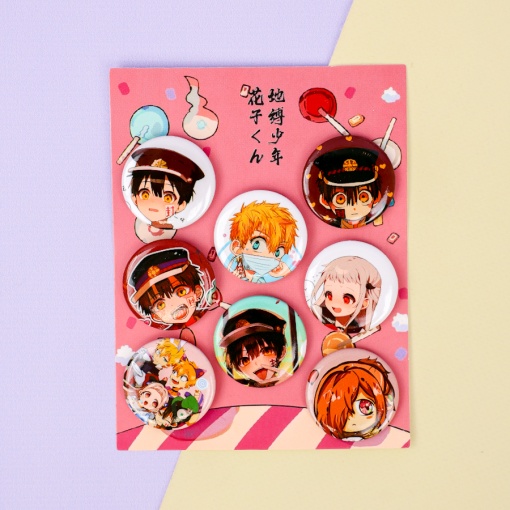 Набор круглых значков "Туалетный мальчик Ханако-кун" № 1, 32 мм (8шт)