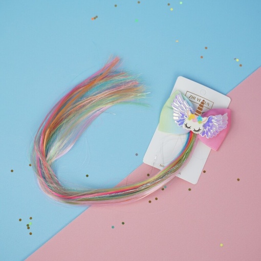 Цветная прядь на заколке "Sleep Unicorn" № 4, 40 см