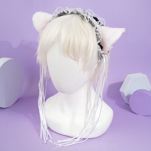 Ободок "Lolita Neko" белый с черной ленточкой