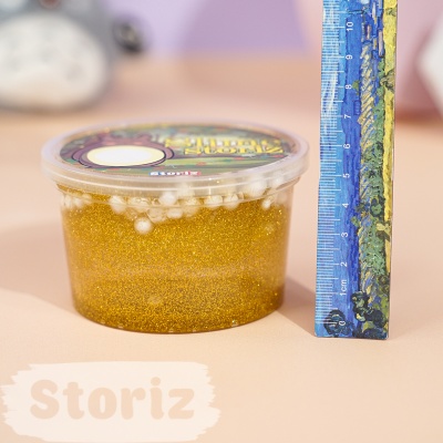 Слайм "Стекло" золотые блестки + шарики 150гр. STORIZ
