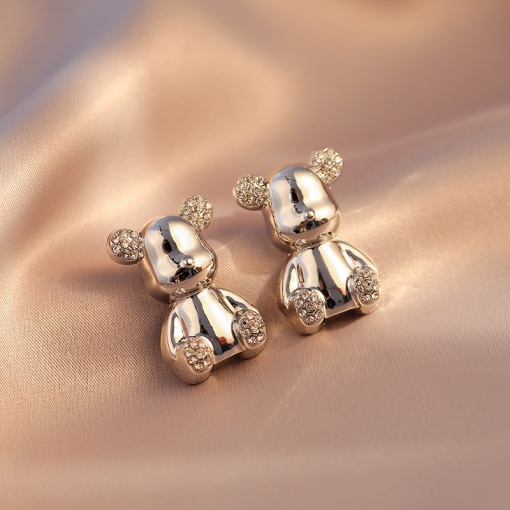 Серьги-гвоздики "Bearbrick" серебристый