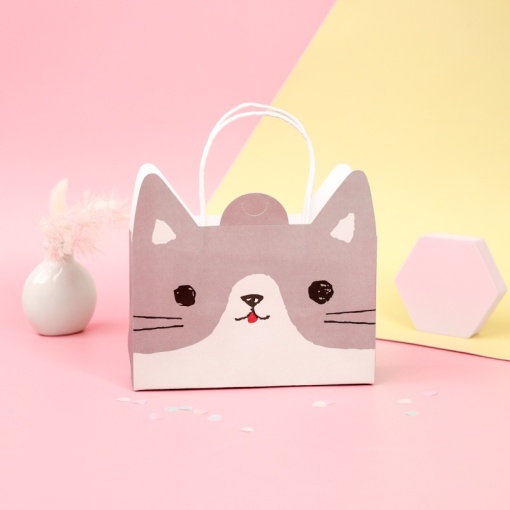 Подарочный пакет "Котик" серый, 17,5х12,5х5см 