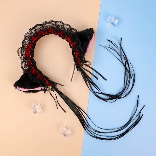 Ободок "Lolita Neko" черный с красной ленточкой