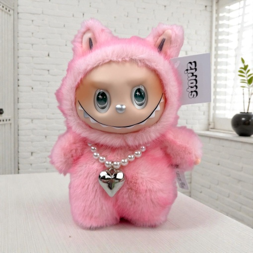 Мягкая игрушка "Labubu Zimomo" ожерелье, розовый, 24см