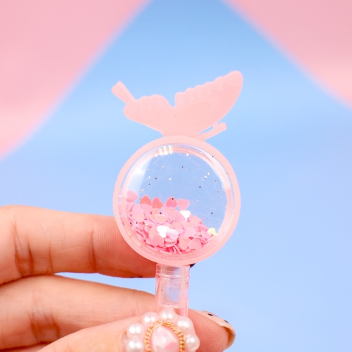 Ручка "Бабочка с блестками" розовый (черный)