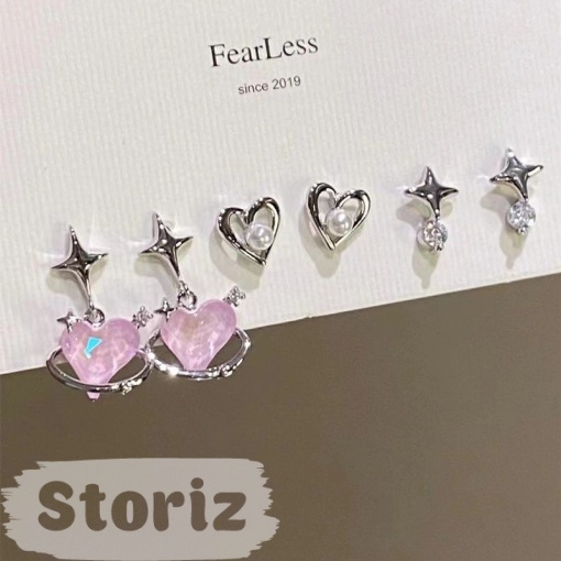 Набор сережек "Heart&Star" (3шт) розовый