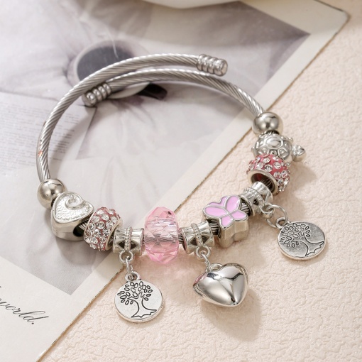 Браслет "Metal and Charms" дерево жизни и сердце, розовый